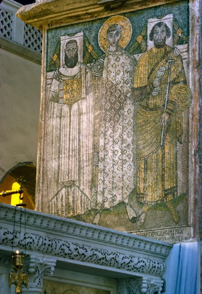 San Demetrio e donatori, mosaico nella Chiesa di Agios Georgios da Unbekannt Unbekannt